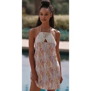 Anthropologie Celandine Linen Blend Halter Sequin Mini Dress Size Large